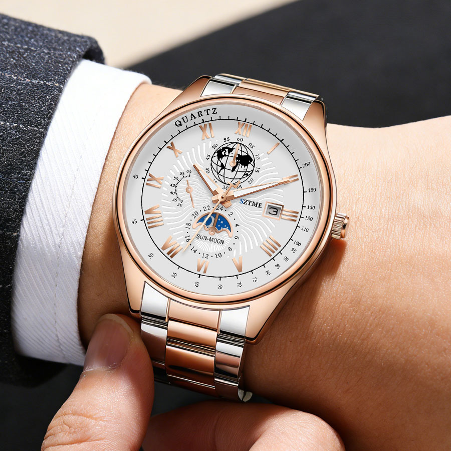 비즈니스 고급 남성용 시계 스틸 밴드 캘린더 로마 패턴 - Smartwatch Casual Watches For Men 리뷰 및 가격